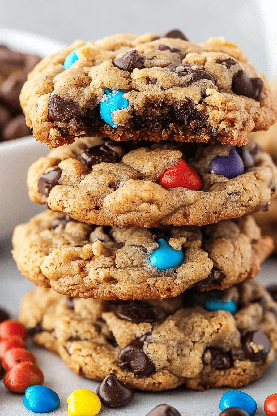 Monster Cookies Recipe slice on plate showing perfect texture and swirl pattern