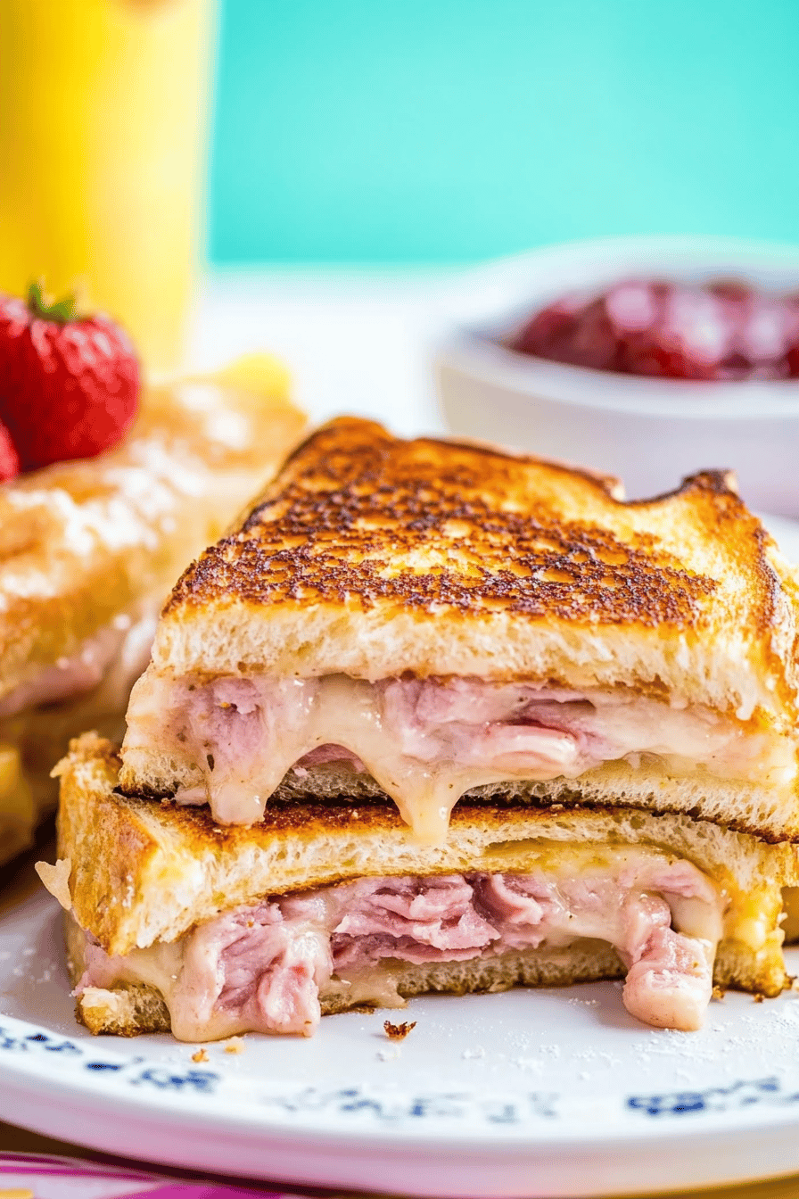 Monte Cristo Sandwich ingredients organized and measured on kitchen counter