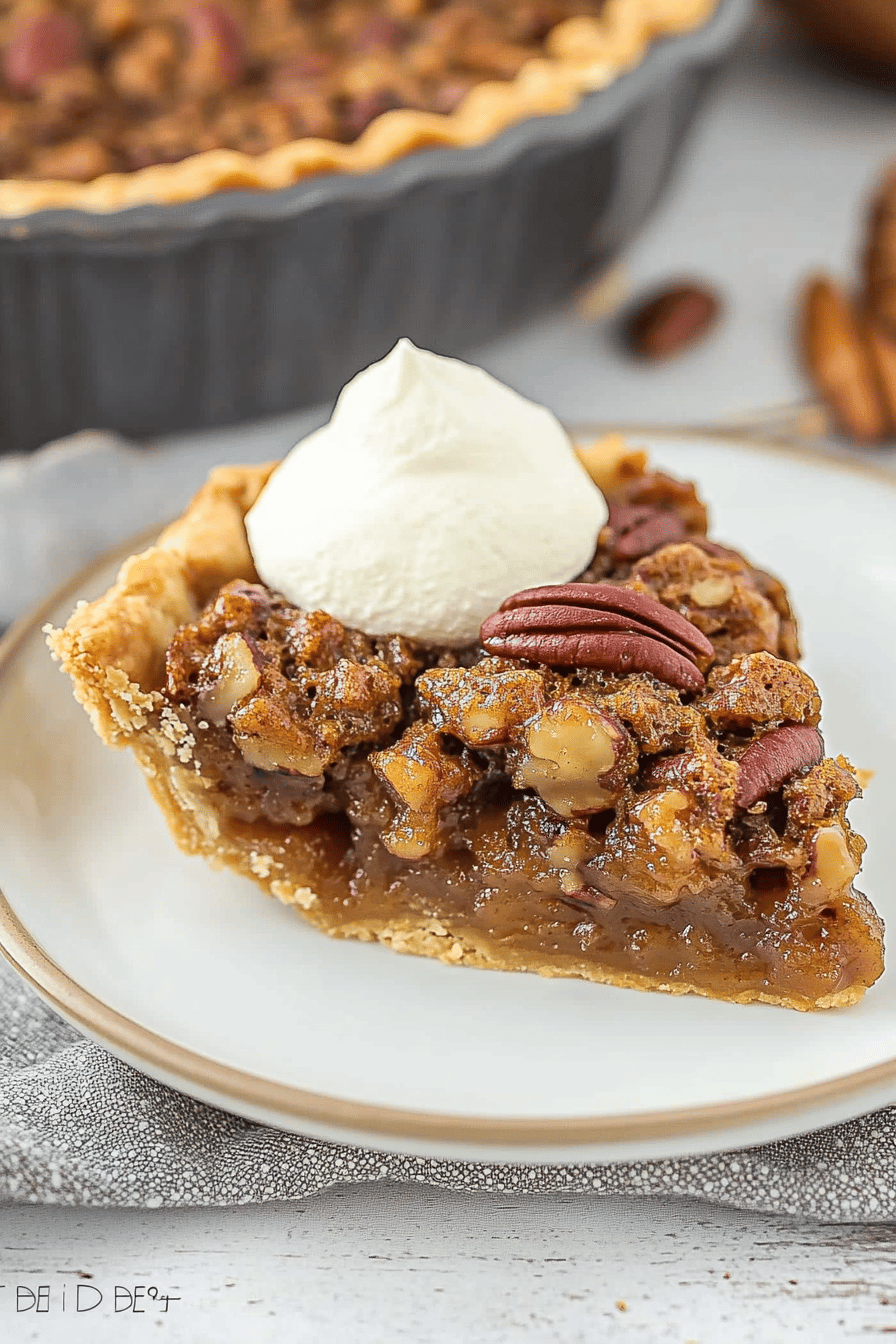 Paula Deen's Pecan Pie Recipe slice on plate showing perfect texture and swirl pattern