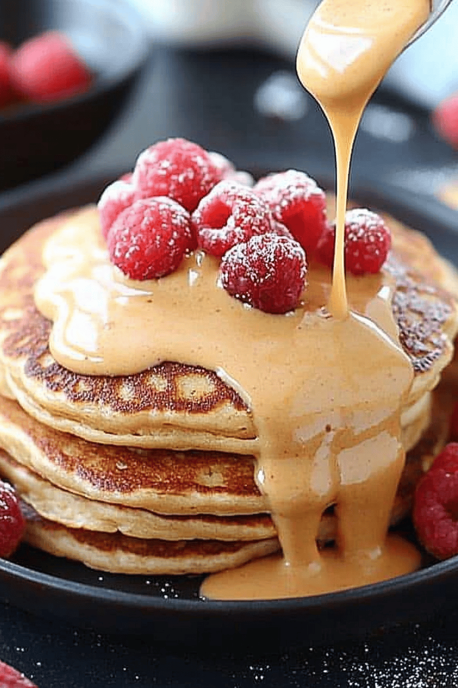 Peanut butter pancakes slice on plate showing perfect texture and swirl pattern