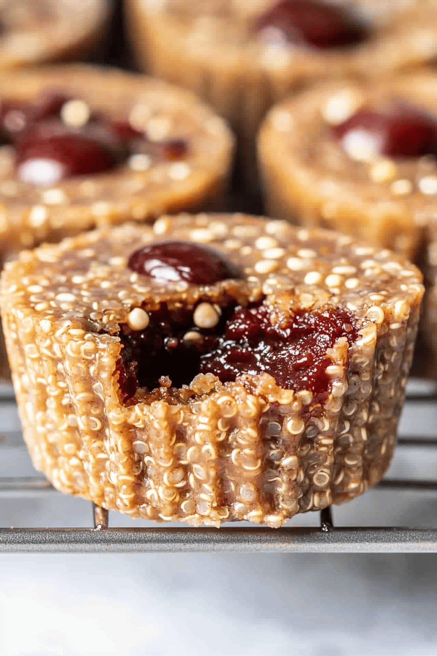 Peanut butter quinoa cups slice on plate showing perfect texture and swirl pattern