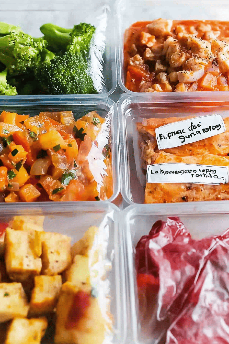 Postpartum freezer meals ingredients organized and measured on kitchen counter