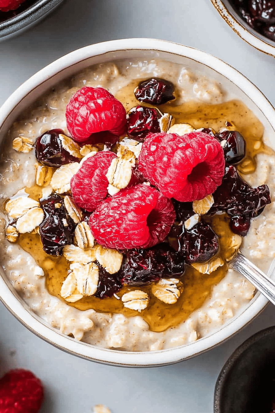 Protein overnight oats ingredients organized and measured on kitchen counter