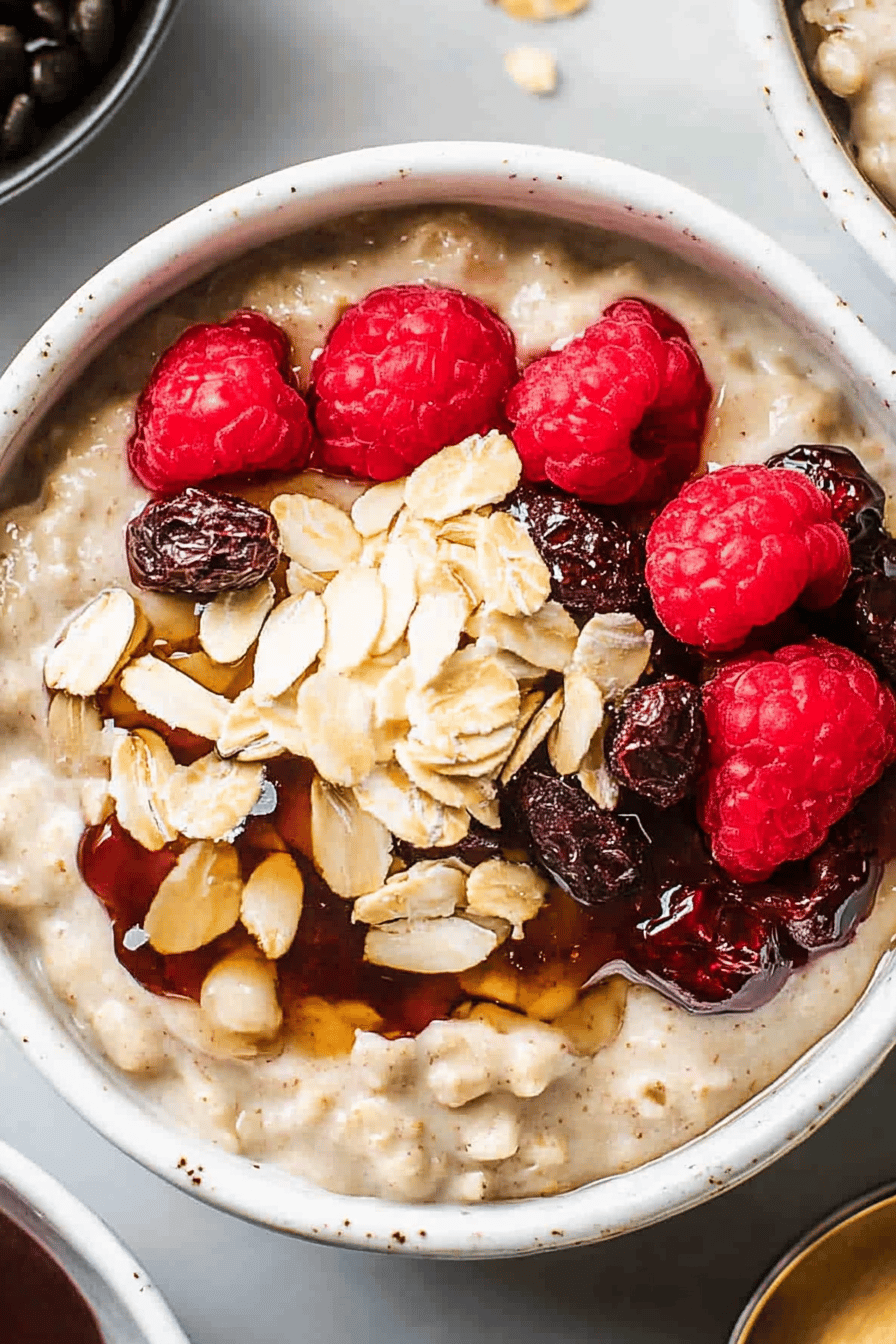 Protein overnight oats slice on plate showing perfect texture and swirl pattern