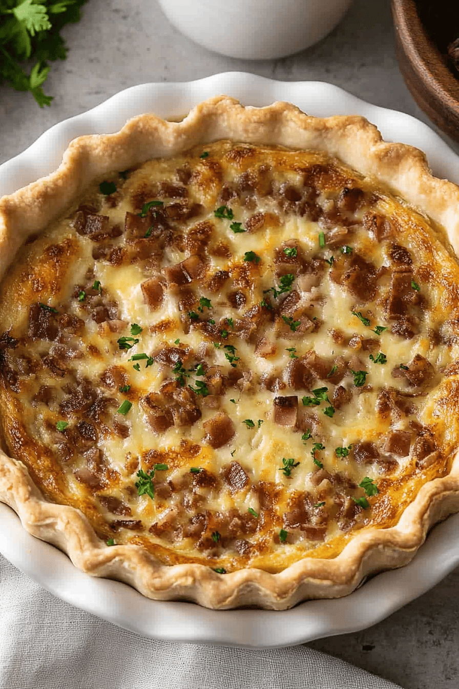 Quiche Lorraine recipe ingredients organized and measured on kitchen counter