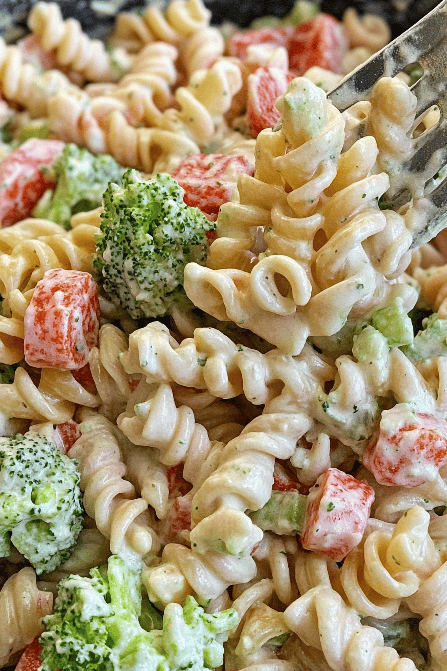 Ranch Pasta Salad ingredients organized and measured on kitchen counter