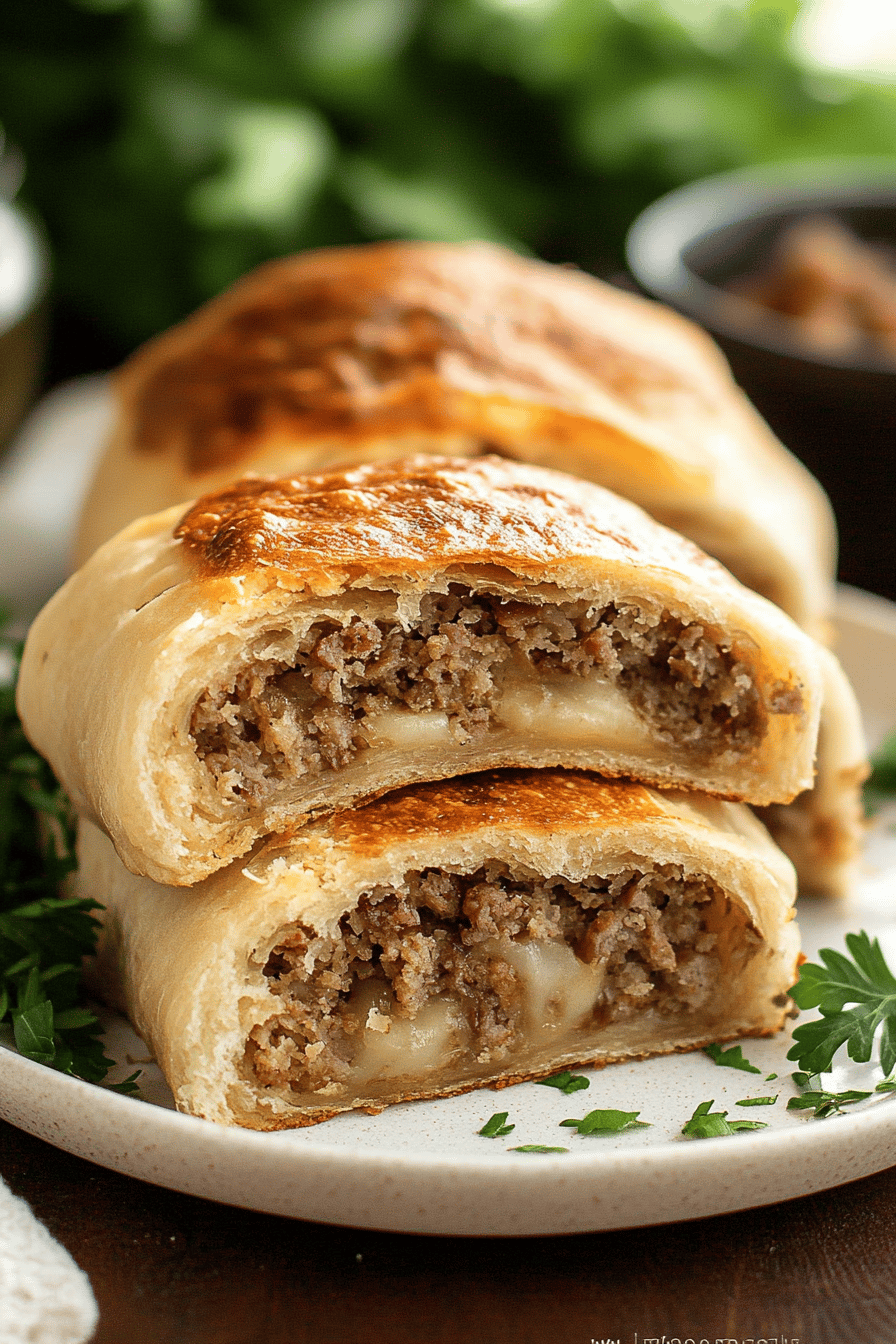 Sausage Bread Recipe slice on plate showing perfect texture and swirl pattern