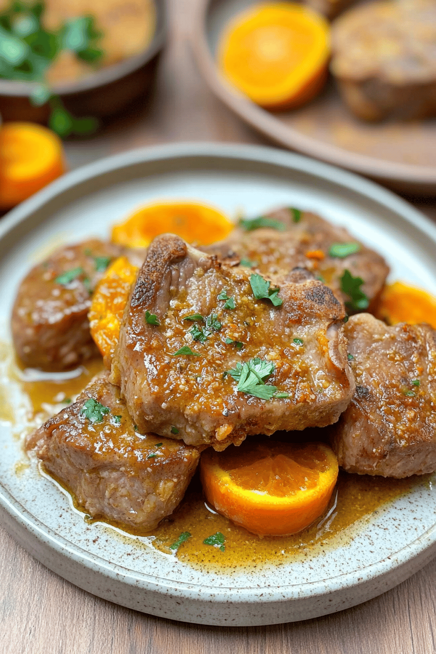 Slow Cooker Pork Chops slice on plate showing perfect texture and swirl pattern
