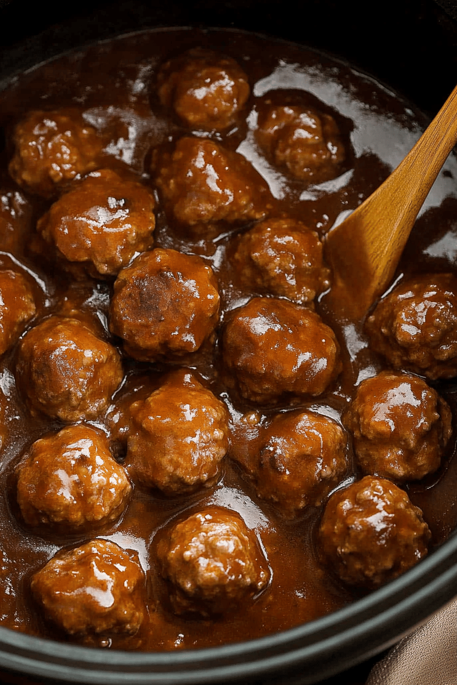Slow Cooker Salisbury Steak Meatballs slice on plate showing perfect texture and swirl pattern