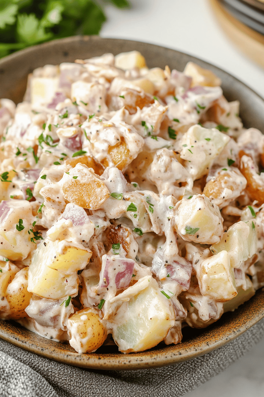 Steakhouse Potato Salad ingredients organized and measured on kitchen counter