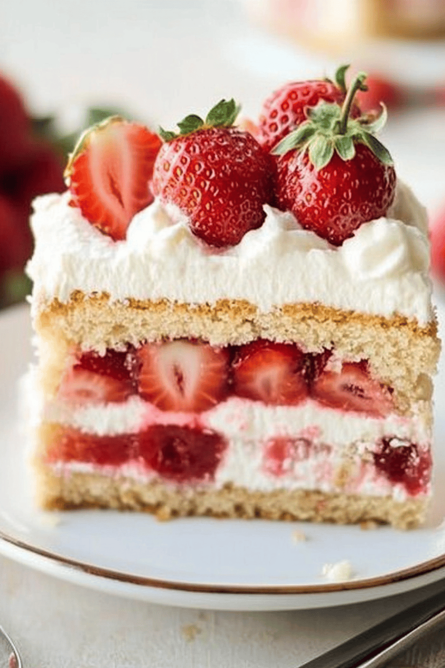 Strawberry Shortcake slice on plate showing perfect texture and swirl pattern