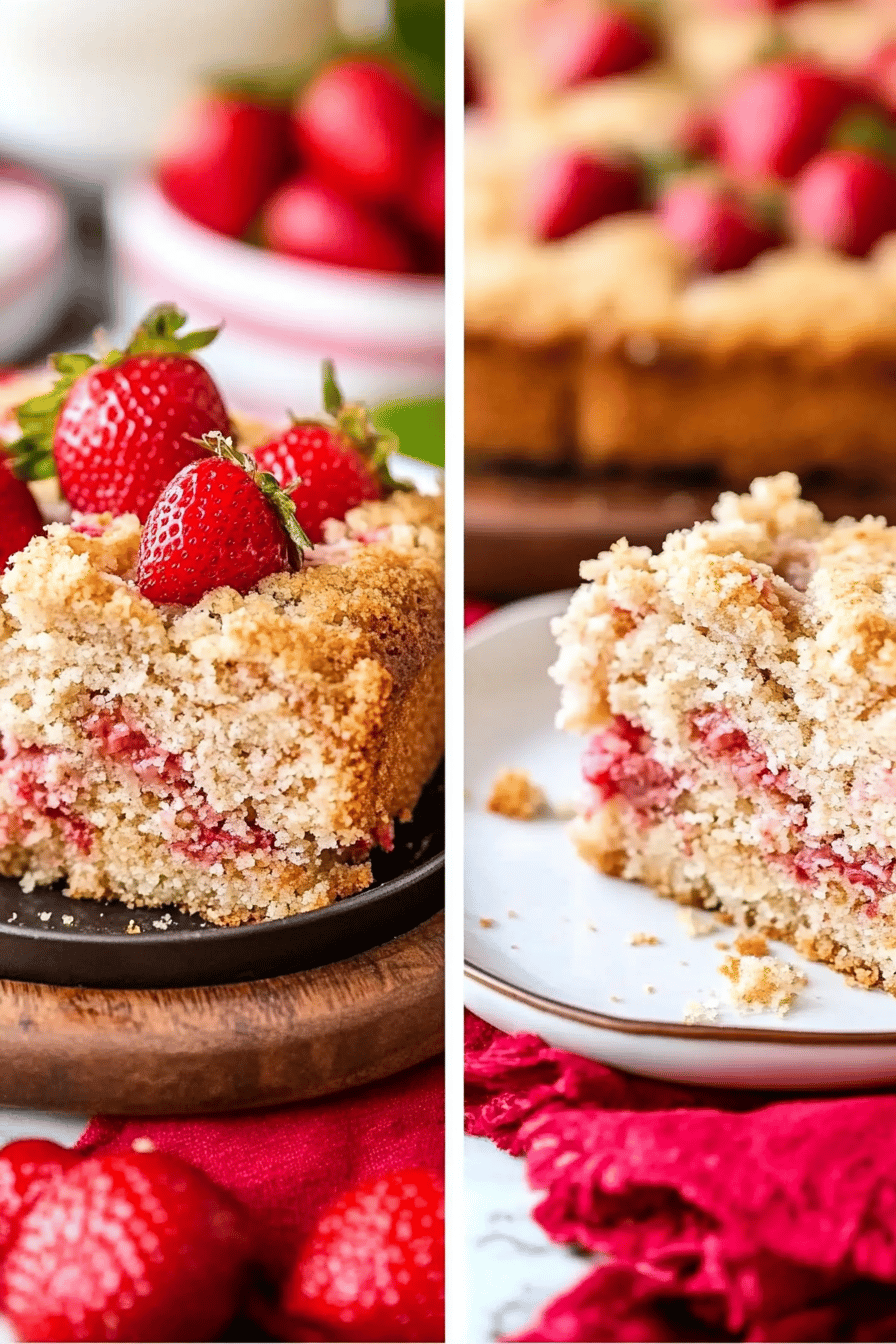 Strawberry coffee cake slice on plate showing perfect texture and swirl pattern