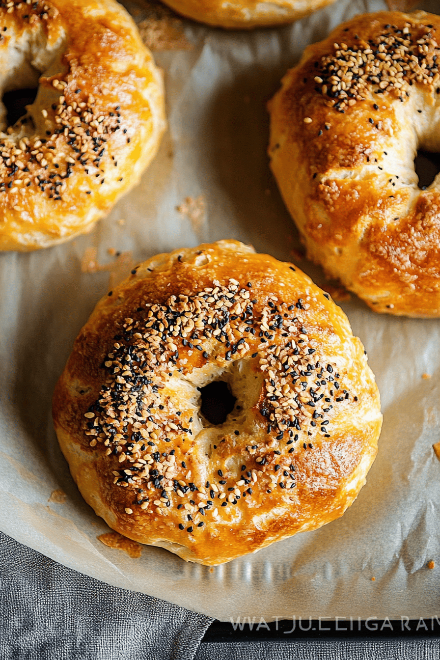 air fryer bagels slice on plate showing perfect texture and swirl pattern