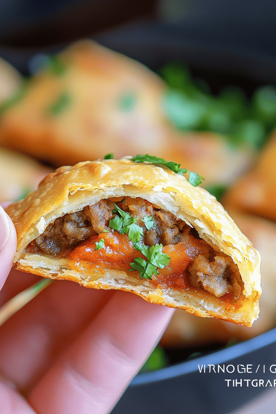 air fryer empanadas slice on plate showing perfect texture and swirl pattern