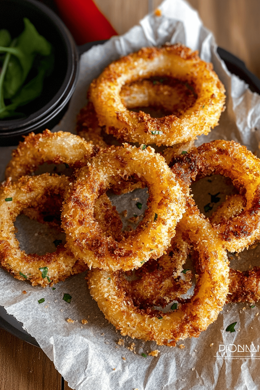 air fryer onion rings ingredients organized and measured on kitchen counter
