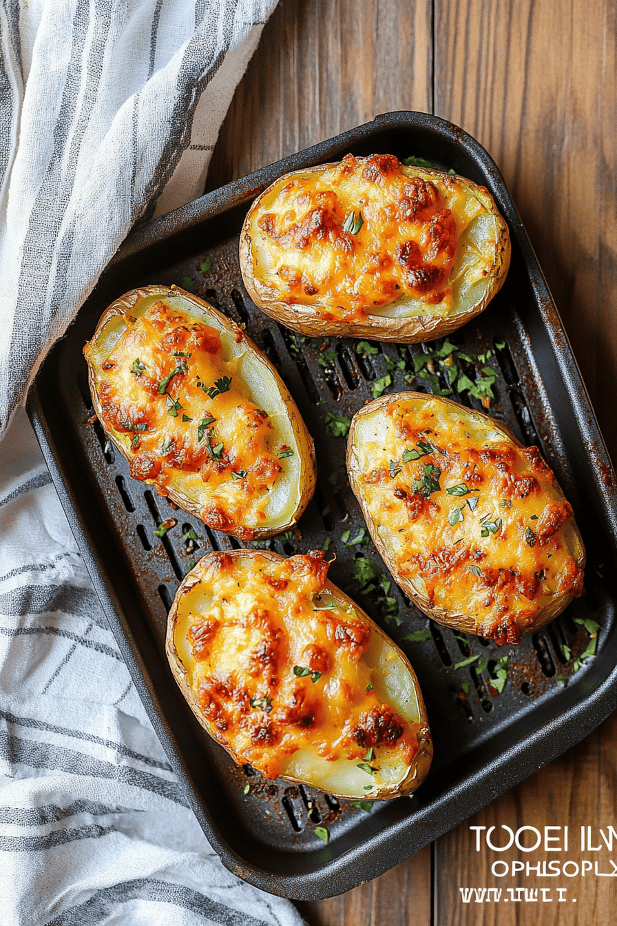 air fryer twice baked potatoes ingredients organized and measured on kitchen counter