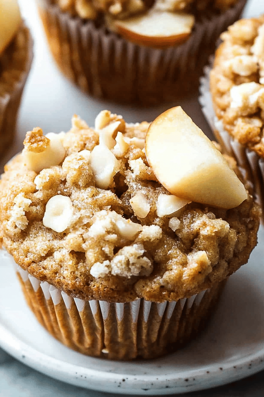 apple coffee cake muffins slice on plate showing perfect texture and swirl pattern