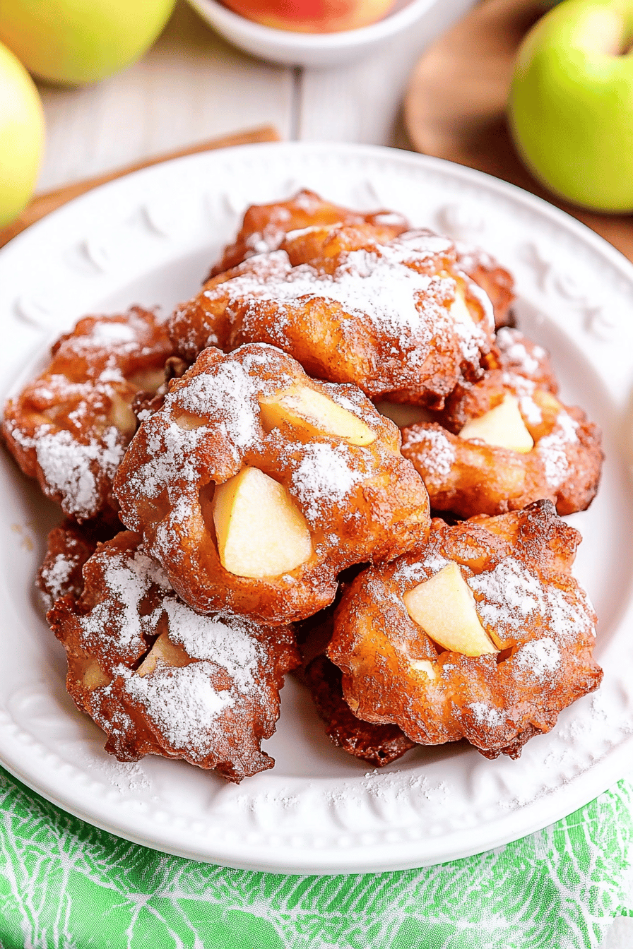 apple fritters slice on plate showing perfect texture and swirl pattern