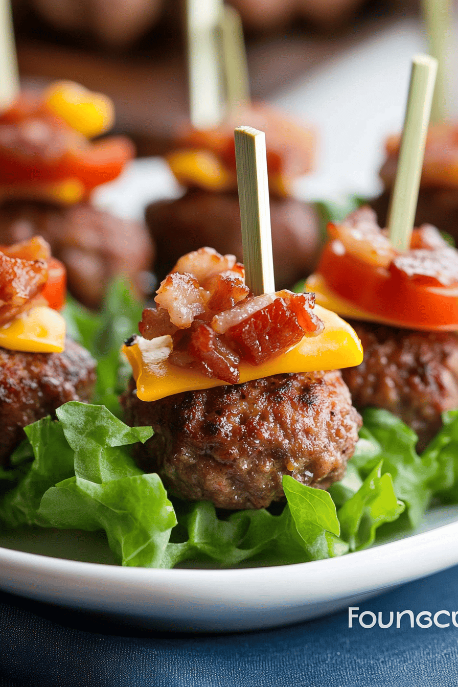 bacon cheeseburger meatballs slice on plate showing perfect texture and swirl pattern