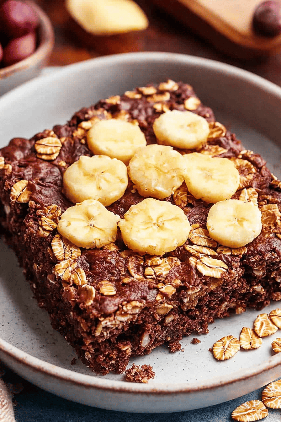 baked oatmeal slice on plate showing perfect texture and swirl pattern