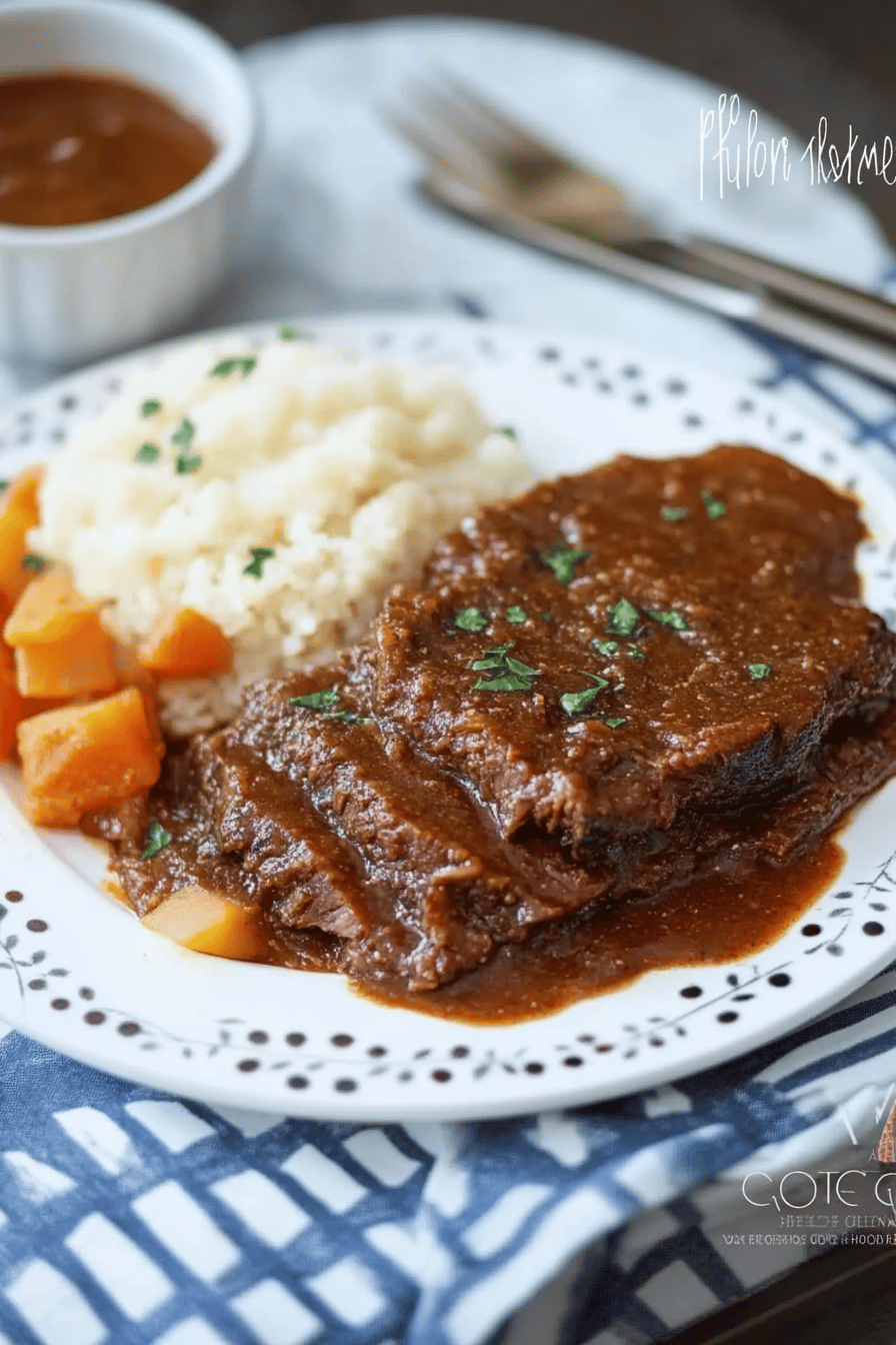 beef brisket slice on plate showing perfect texture and swirl pattern
