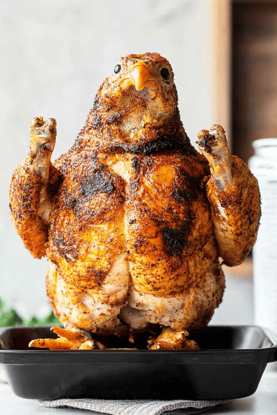 beer can chicken slice on plate showing perfect texture and swirl pattern