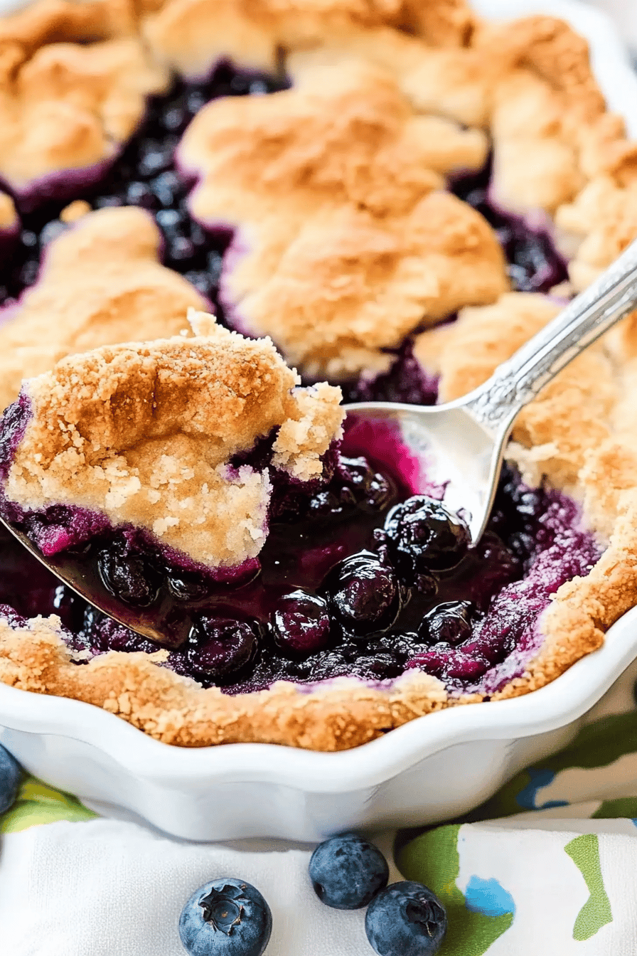 blueberry dump cake slice on plate showing perfect texture and swirl pattern