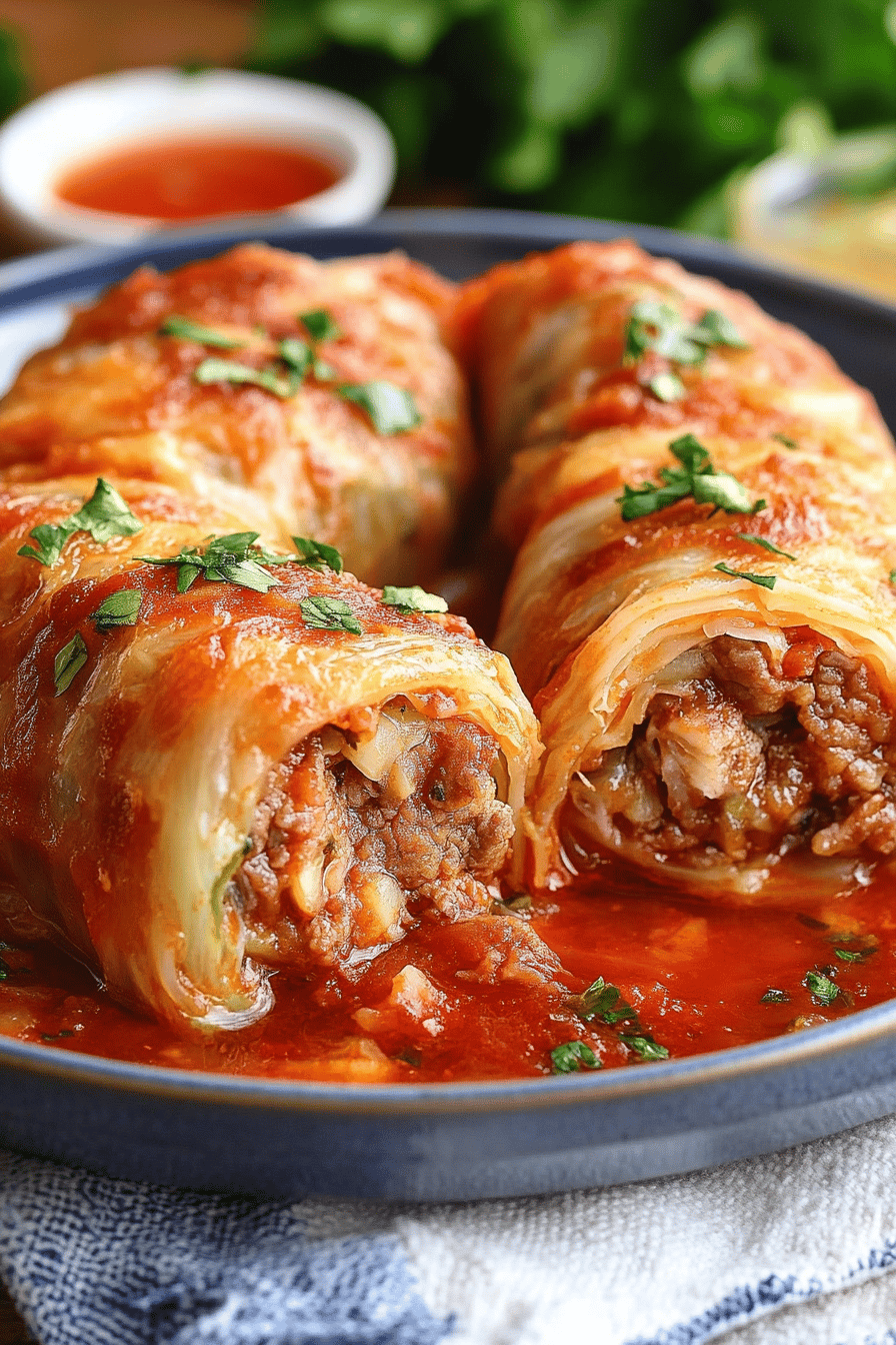 cabbage rolls slice on plate showing perfect texture and swirl pattern