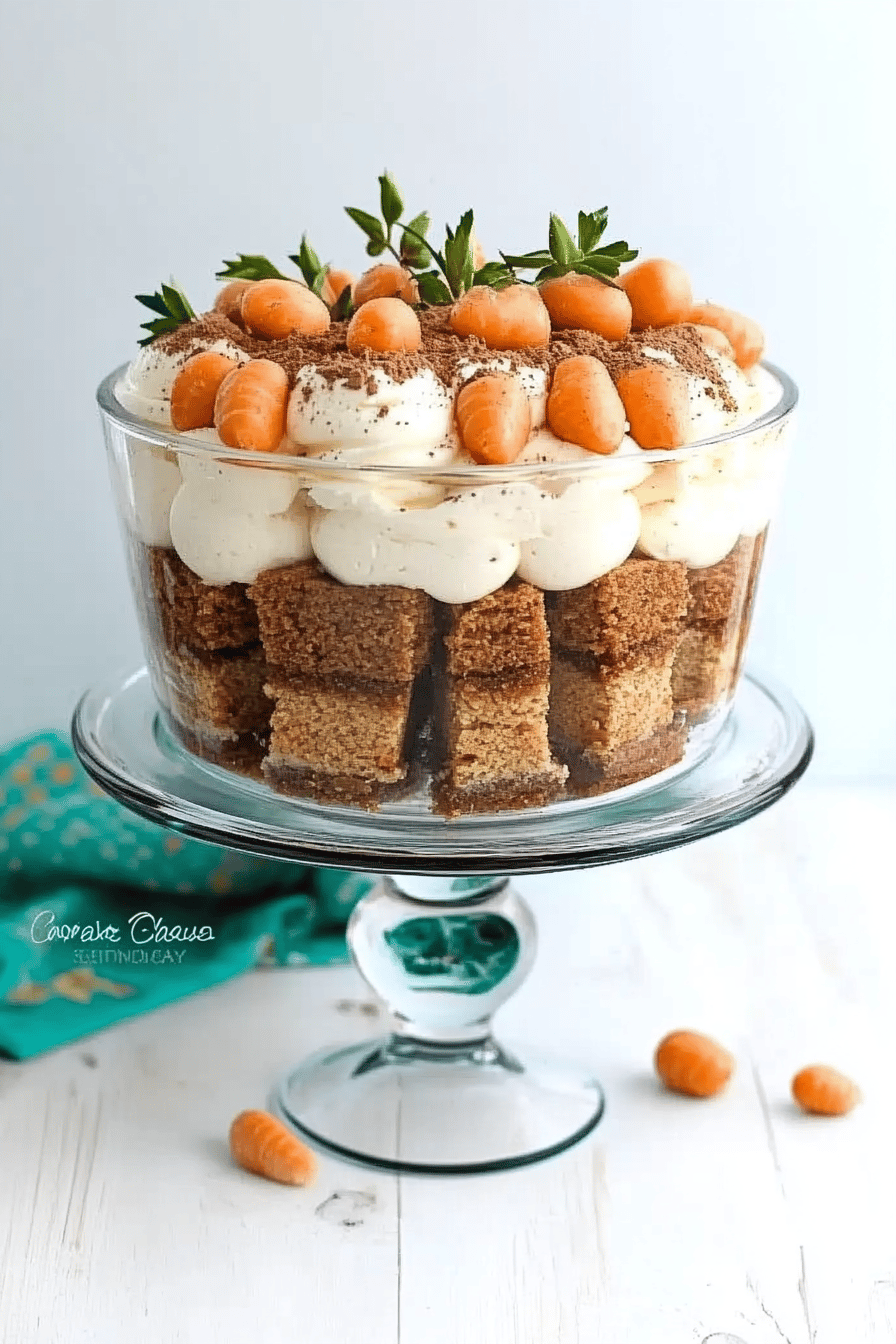 carrot cake trifle slice on plate showing perfect texture and swirl pattern