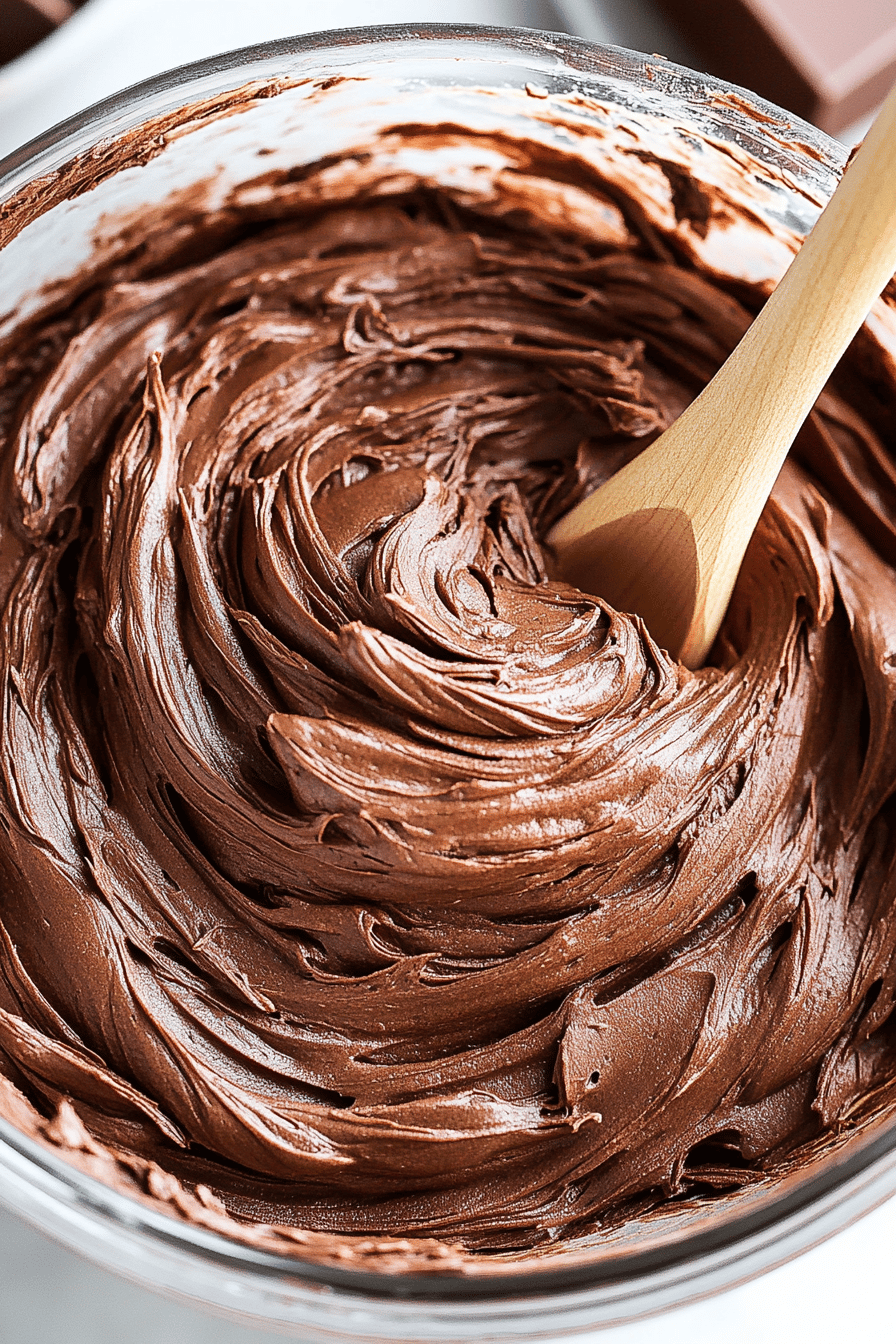 chocolate buttercream frosting slice on plate showing perfect texture and swirl pattern