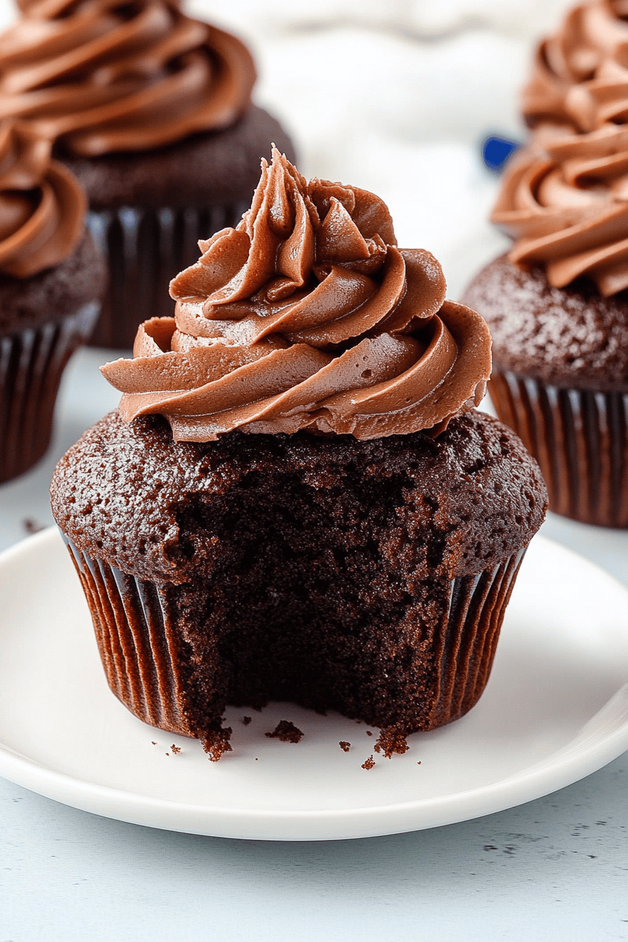 chocolate cupcakes slice on plate showing perfect texture and swirl pattern