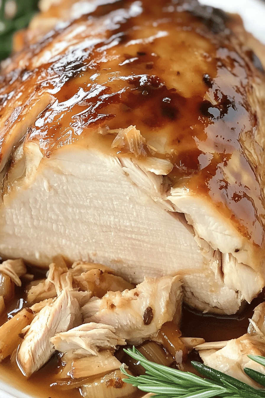 cook juicy turkey slice on plate showing perfect texture and swirl pattern