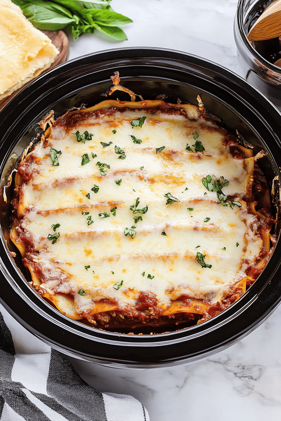crockpot lasagna ingredients organized and measured on kitchen counter