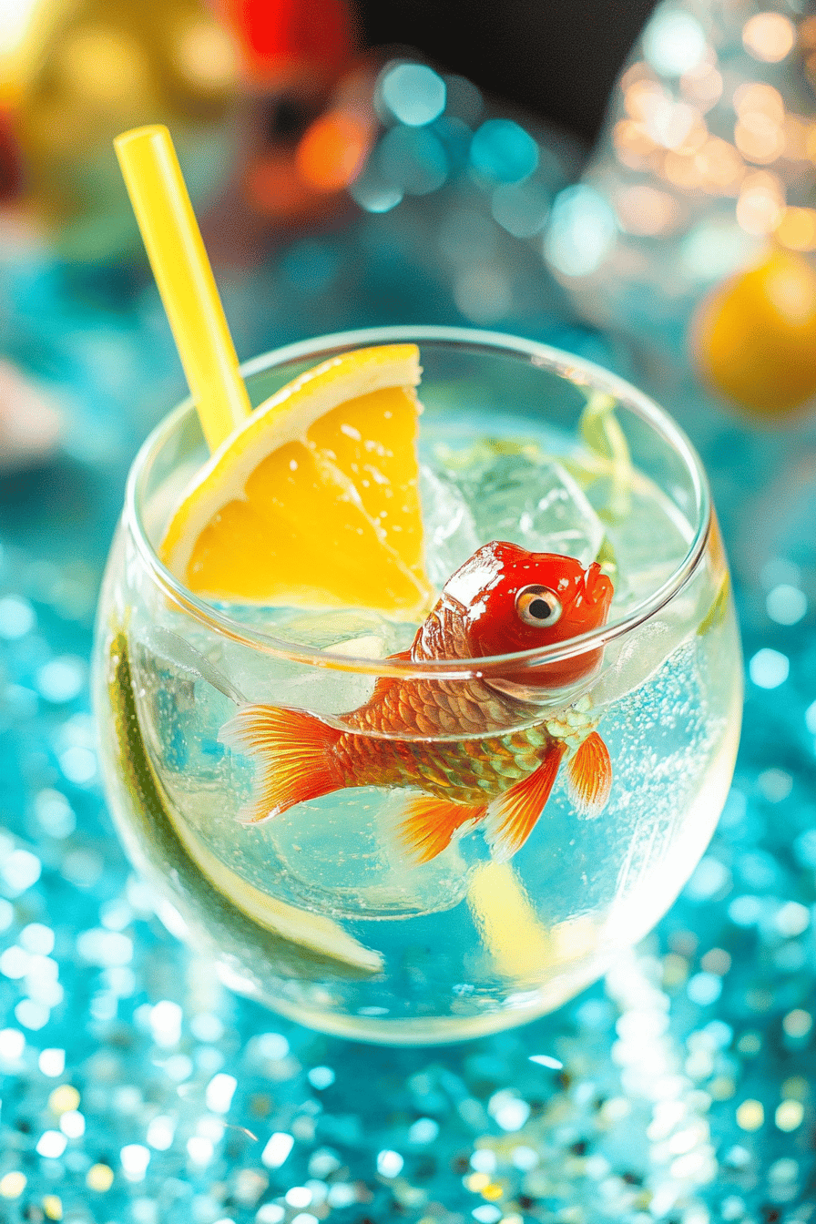 fish bowl drink ingredients organized and measured on kitchen counter