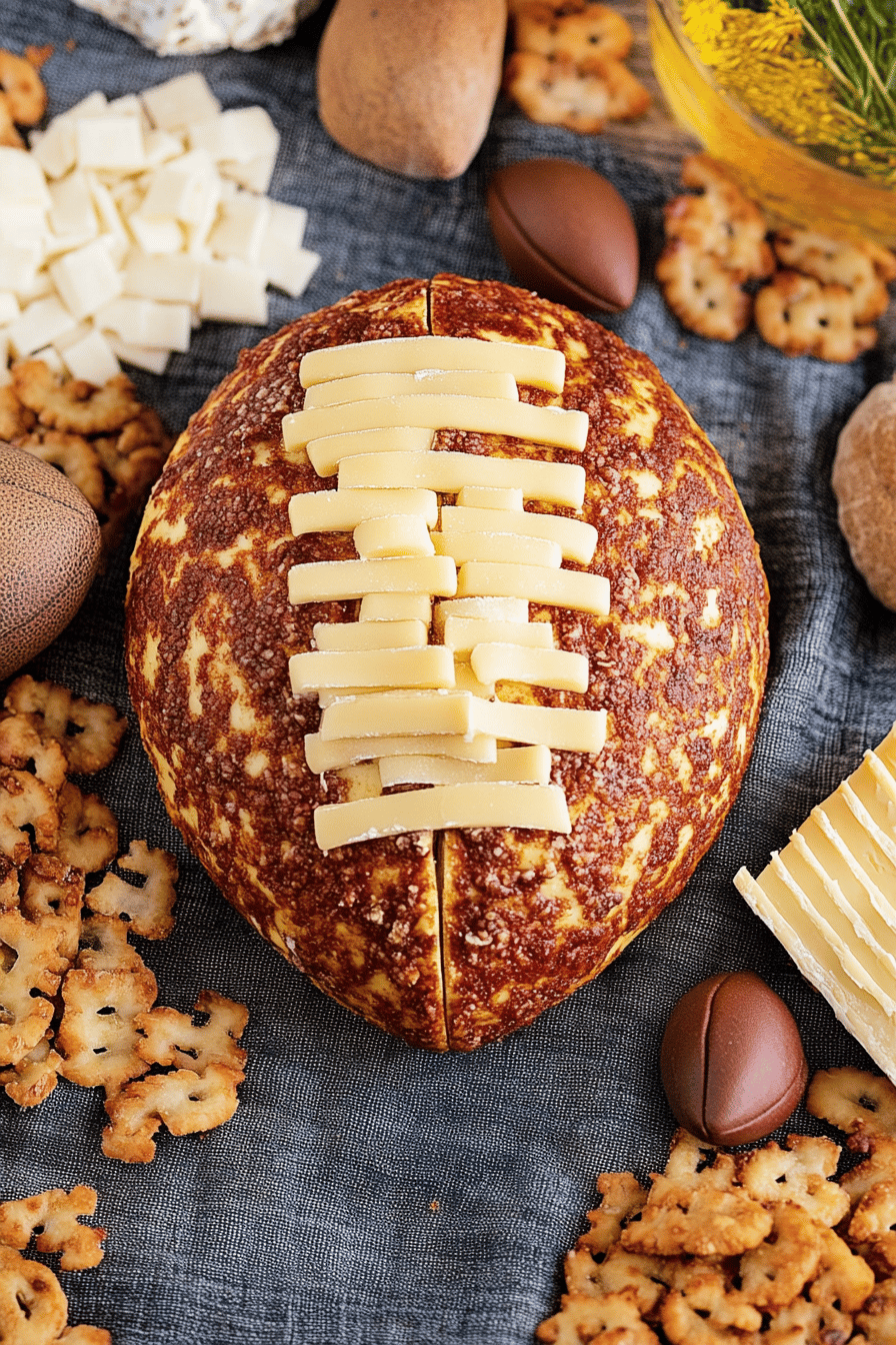 football cheese ball ingredients organized and measured on kitchen counter