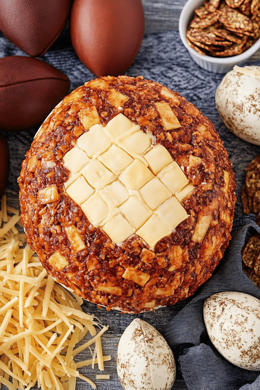 football cheese ball slice on plate showing perfect texture and swirl pattern