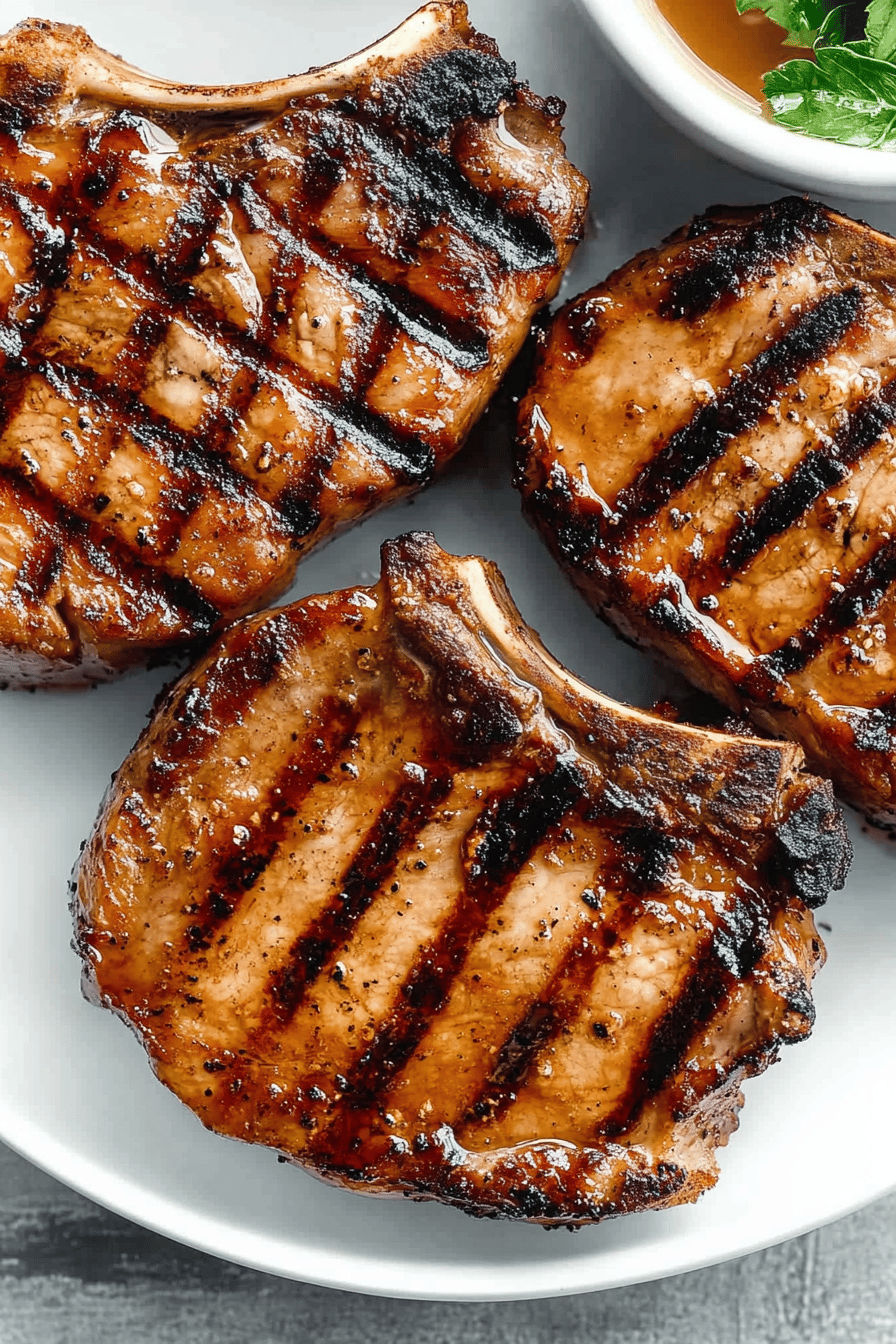 grilled pork chops ingredients organized and measured on kitchen counter