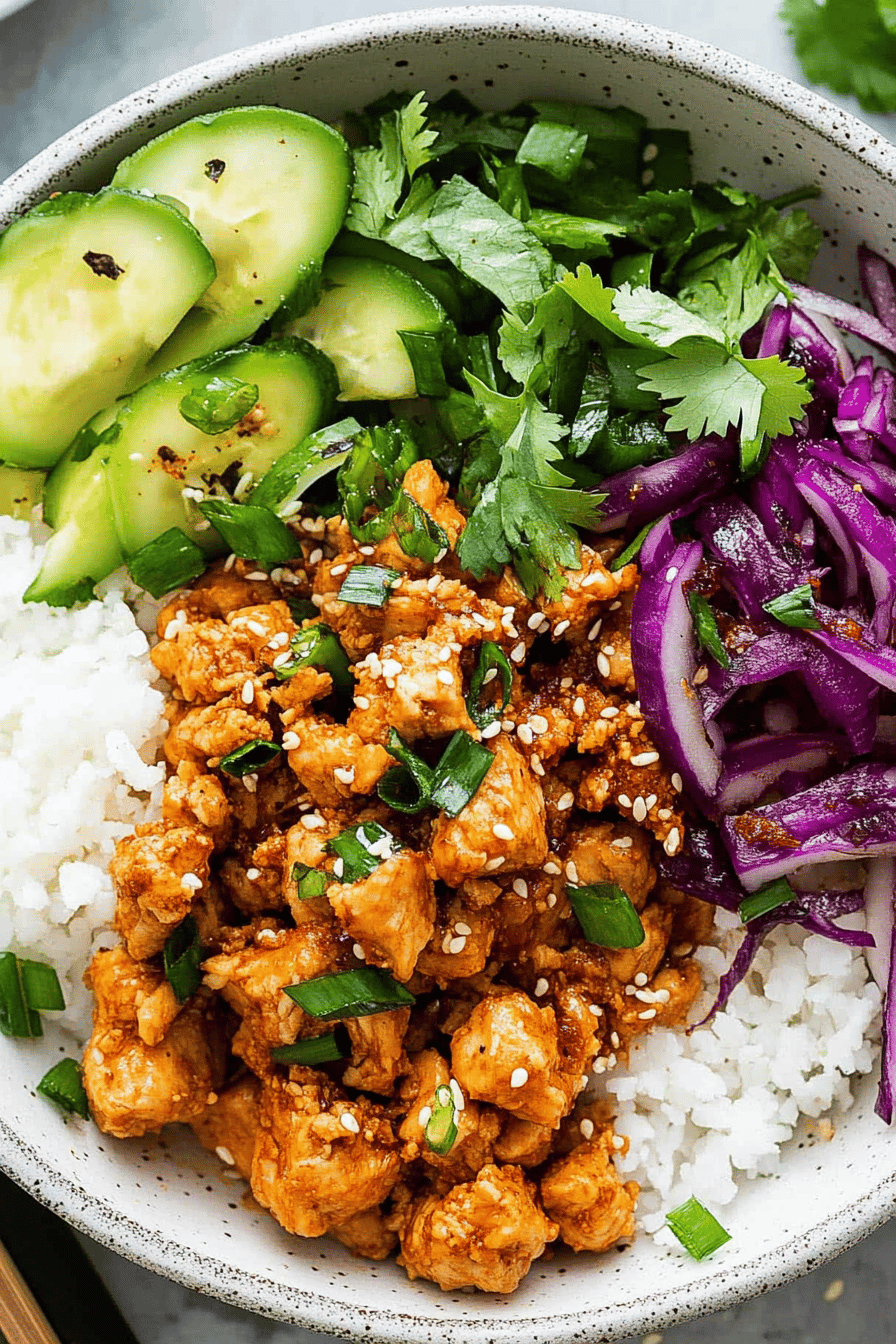 ground chicken bowls ingredients organized and measured on kitchen counter