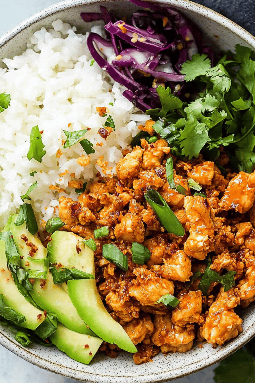 ground chicken bowls slice on plate showing perfect texture and swirl pattern