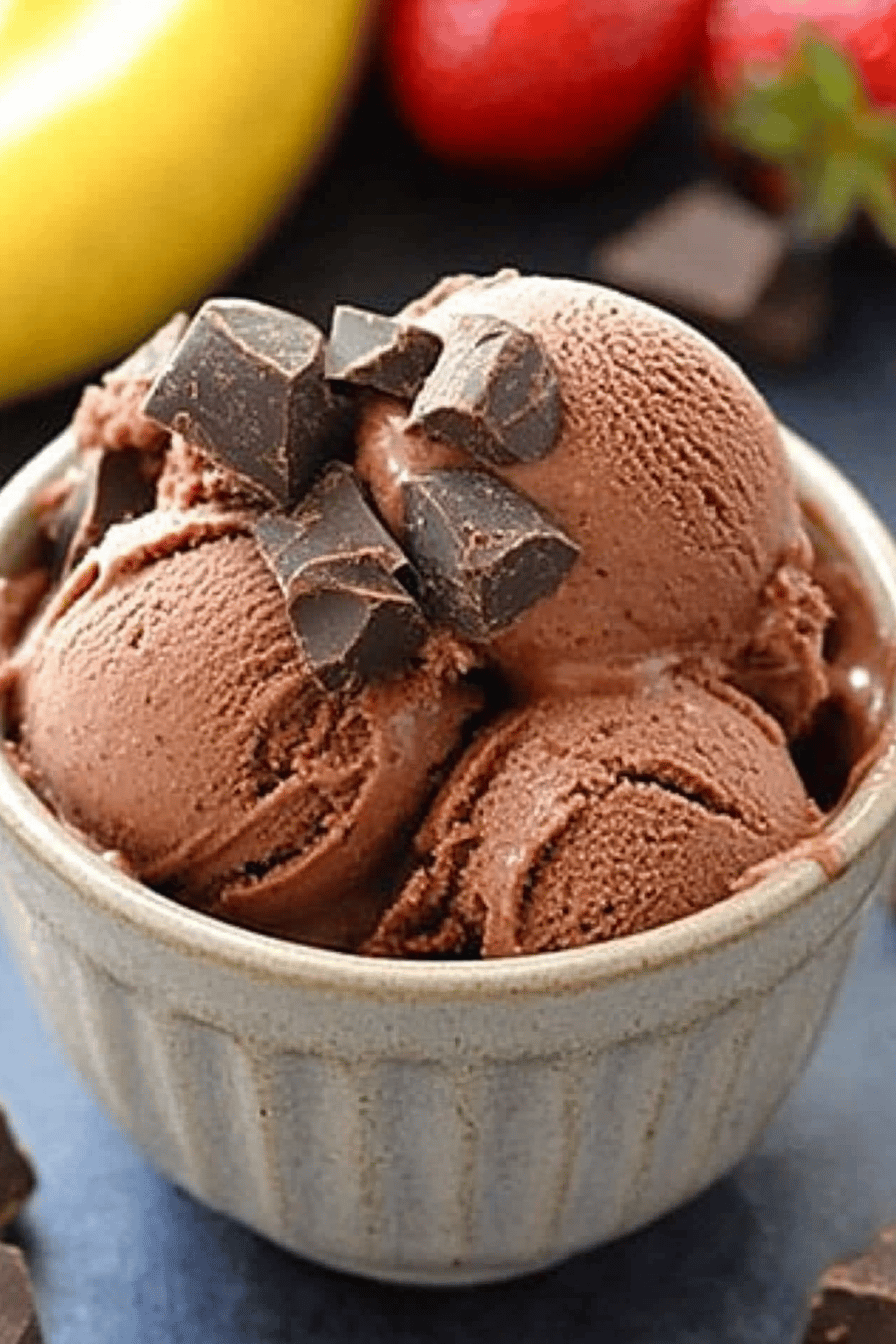 healthy chocolate ice cream slice on plate showing perfect texture and swirl pattern