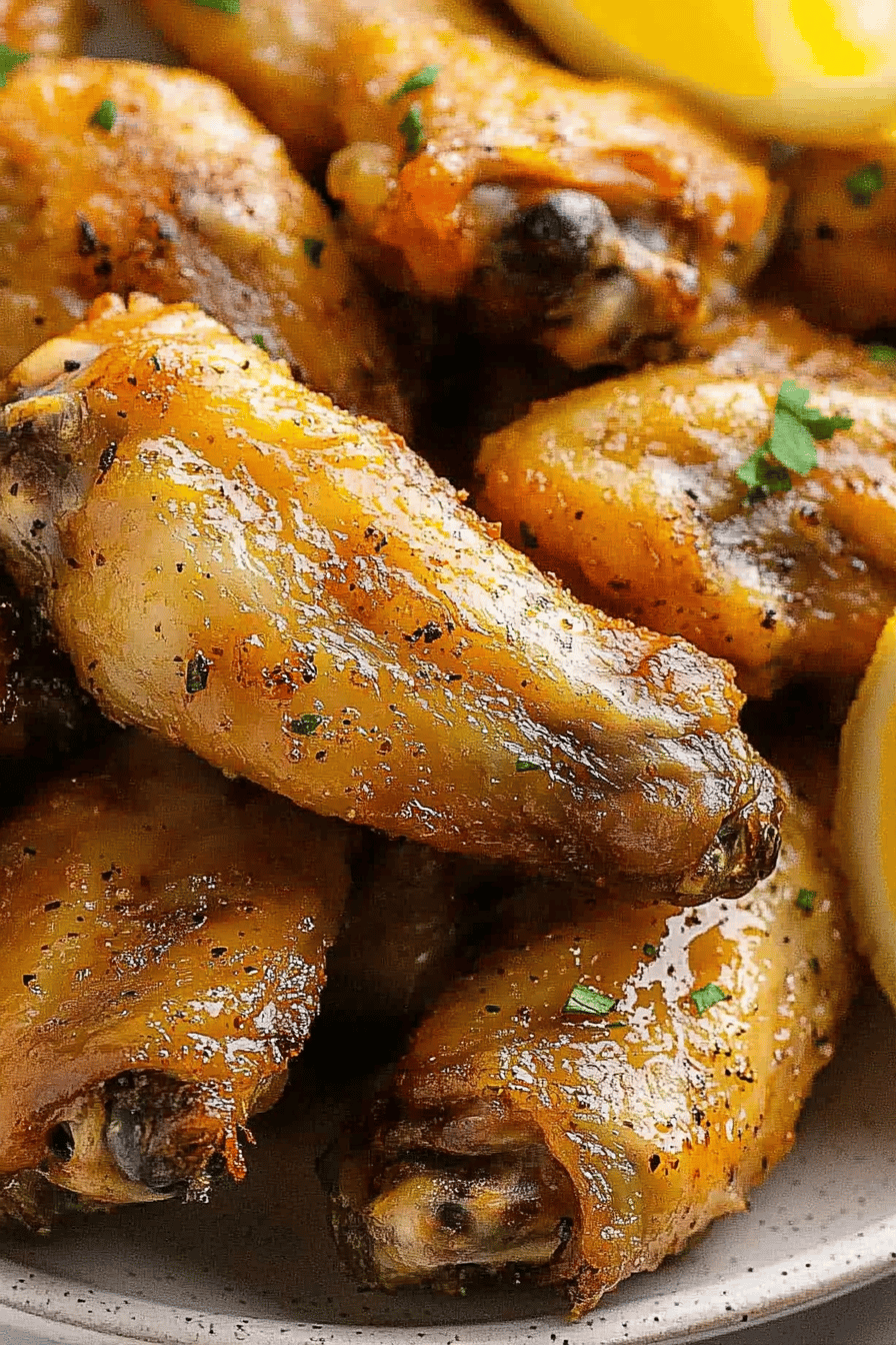 lemon pepper wings slice on plate showing perfect texture and swirl pattern