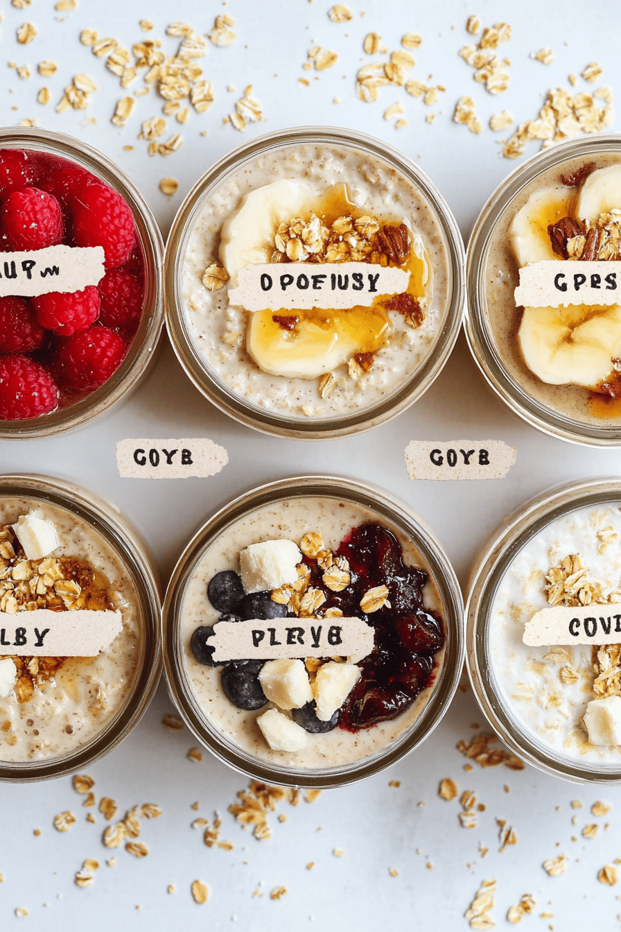 overnight oats ingredients organized and measured on kitchen counter