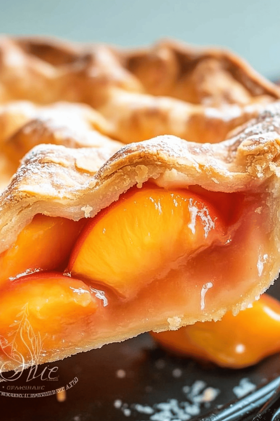 peach pie slice on plate showing perfect texture and swirl pattern