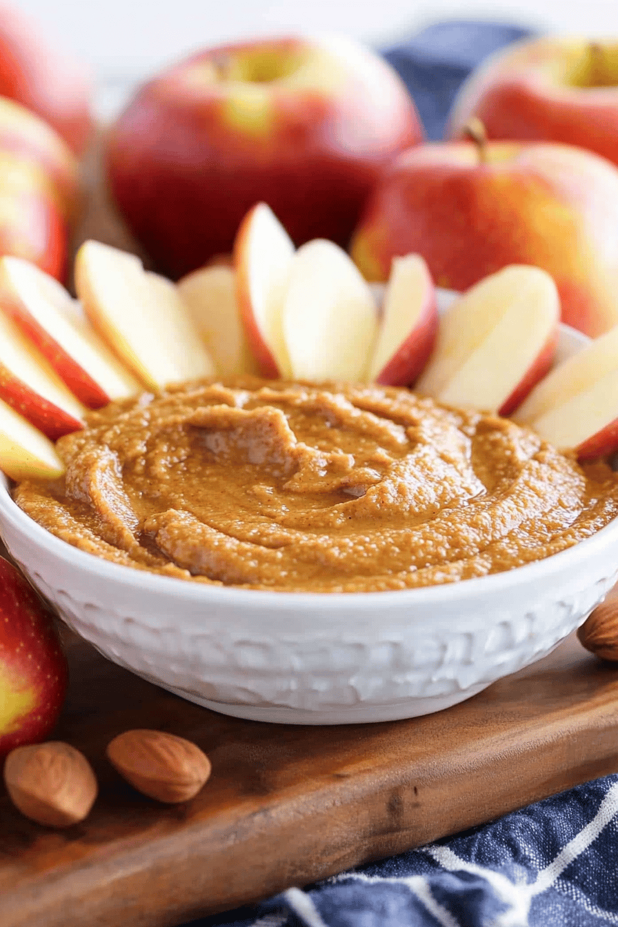 peanut butter apple dip ingredients organized and measured on kitchen counter