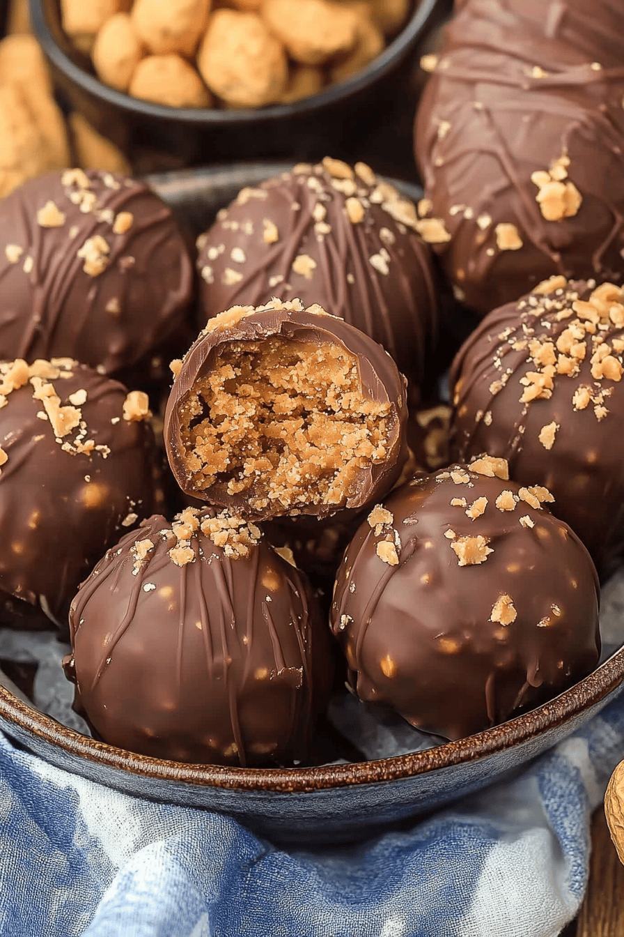peanut butter balls slice on plate showing perfect texture and swirl pattern