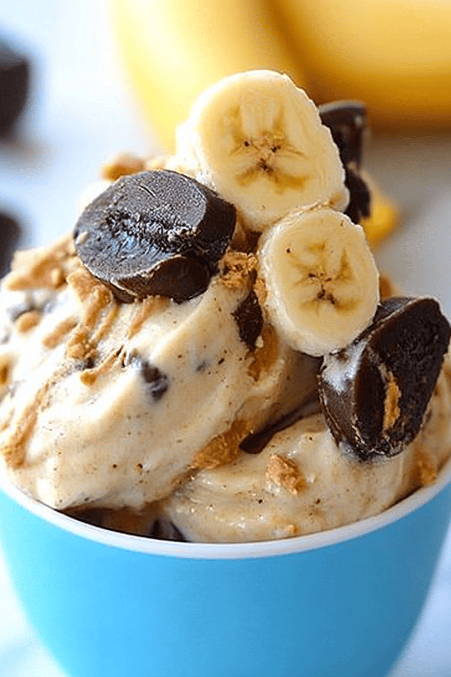 peanut butter banana soft serve slice on plate showing perfect texture and swirl pattern