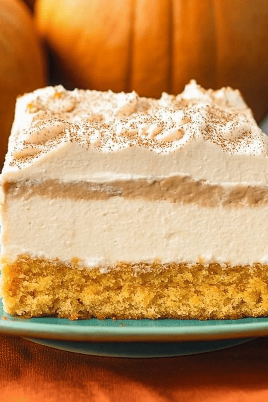 pumpkin cake mix slice on plate showing perfect texture and swirl pattern