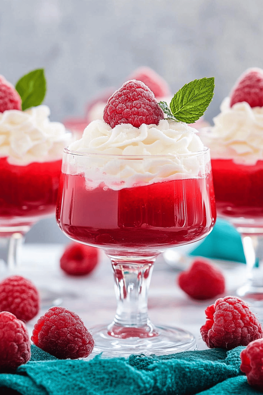 raspberry Jell-O parfaits ingredients organized and measured on kitchen counter