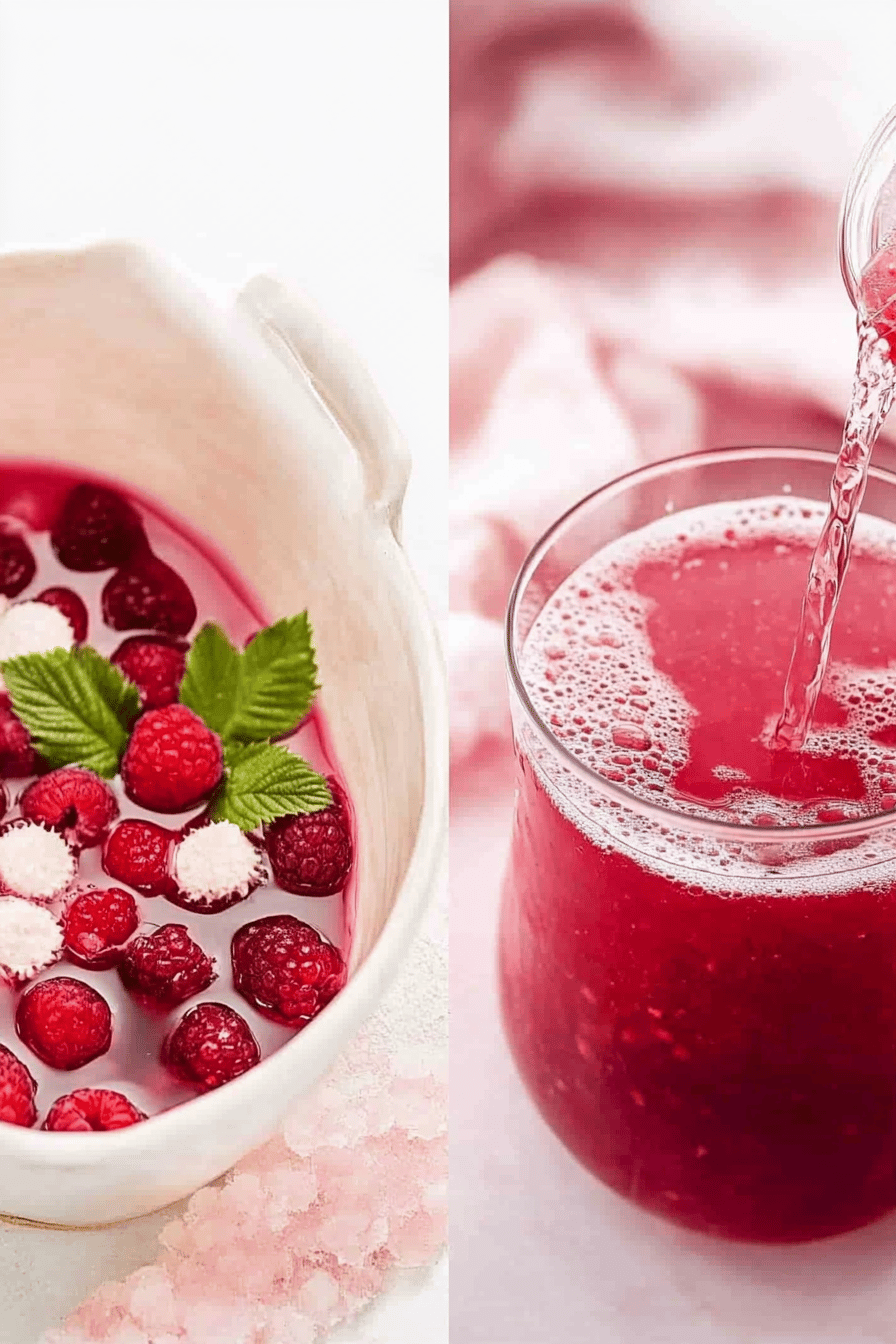 raspberry simple syrup ingredients organized and measured on kitchen counter