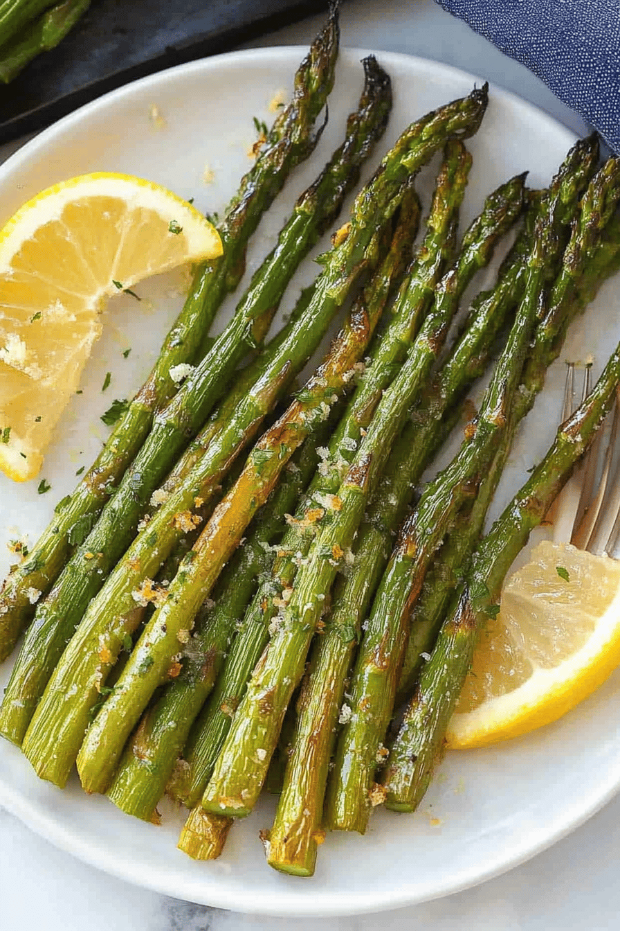 roasted asparagus ingredients organized and measured on kitchen counter
